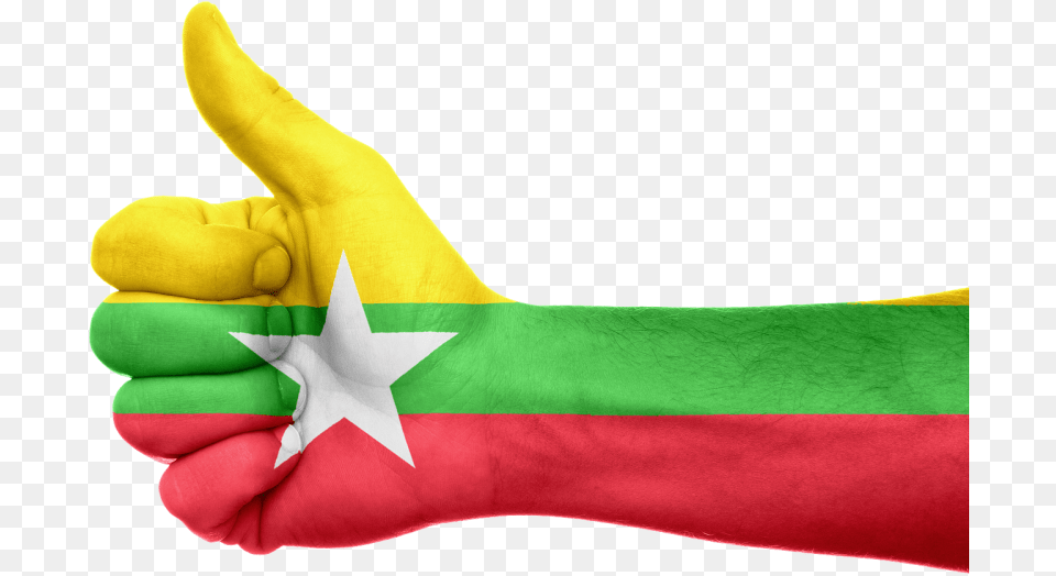 A Thumbs Up Sign Resembling The Facebook U0027likeu0027 Icon Burma Myanmar Flag, Clothing, Glove, Body Part, Hand Png Image