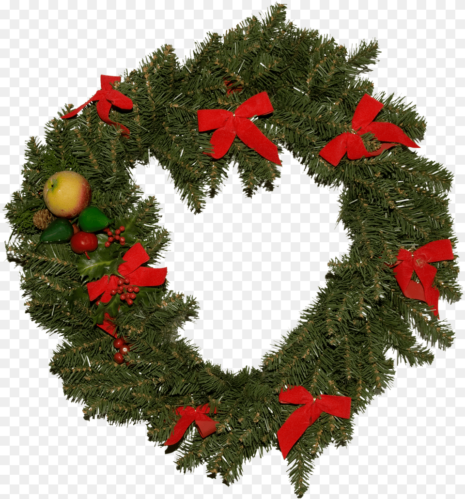 A Traditional Green Christmas Wreath With Red Bows Christmas Circle Tree, Plant Free Transparent Png