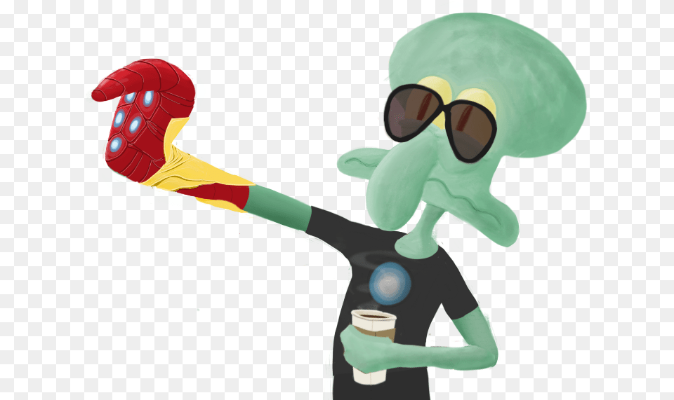 A Squidward Dressed As Tony Stark And Holding Cartoon, Clothing, Glove, People, Person Free Transparent Png