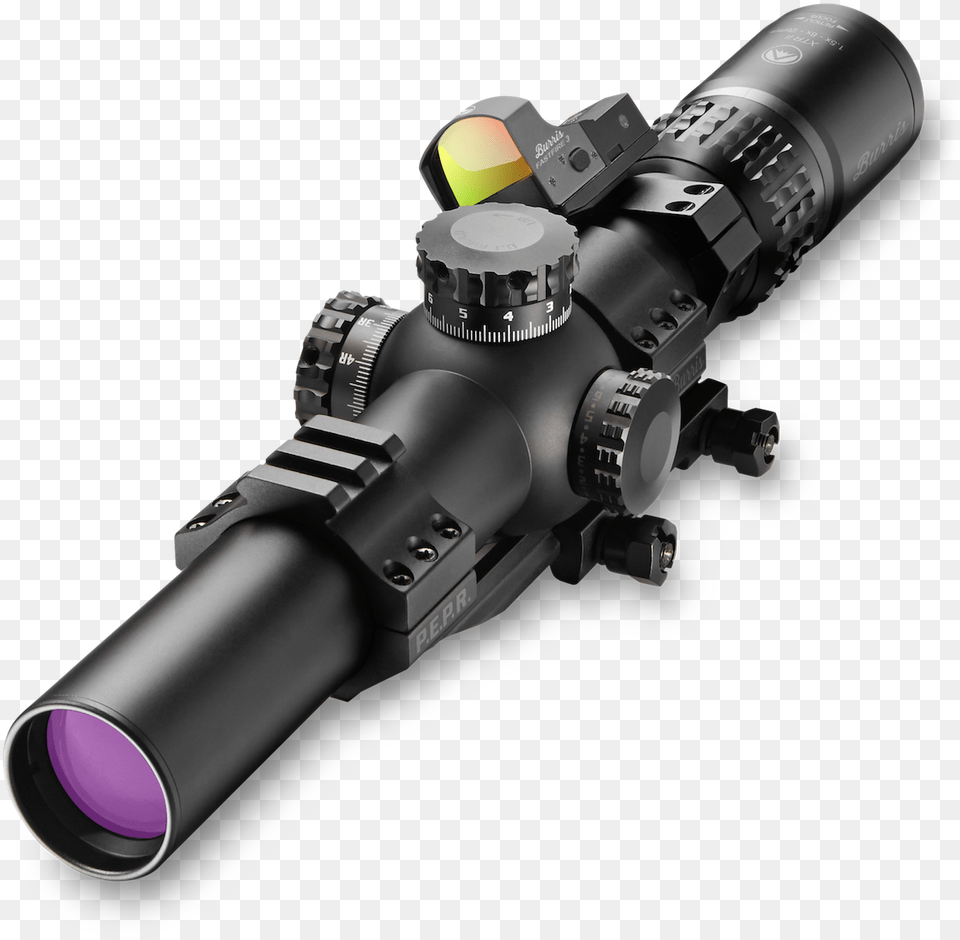 A Variable Power Optic Like The Burris Xtr Ii Ar 15 Scope With Red Dot, Firearm, Gun, Rifle, Weapon Png Image