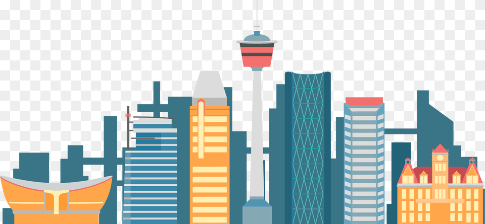 A Vector Illustration Of Calgary Ab Downtown Skyline Skyscraper, Architecture, Metropolis, High Rise, City Free Png Download