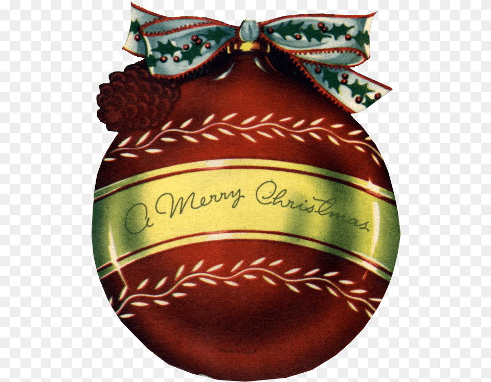 A Vintage Christmas Ornament In Red With A Holly Covered Christmas Day, Food, Sweets Png