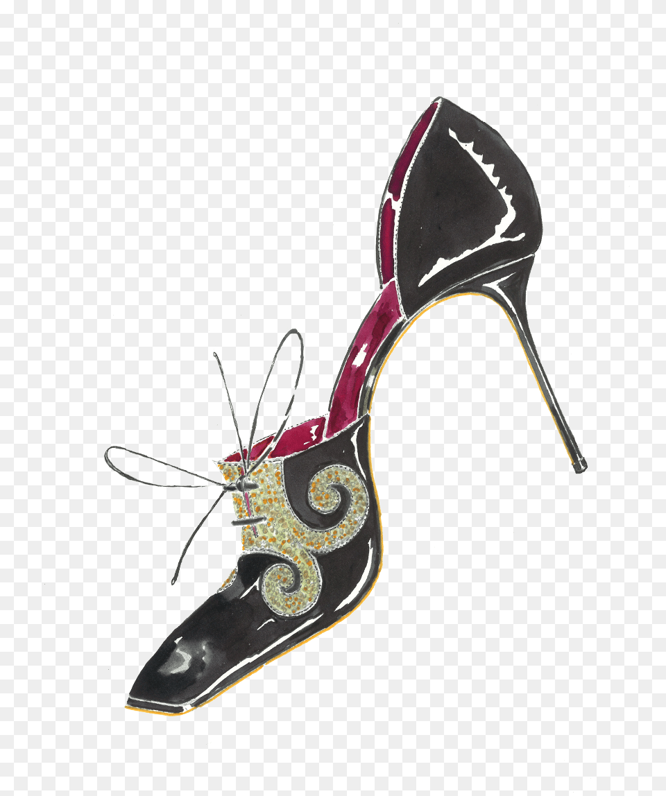 A Watercolour Ink Sketch Of Sadovna A Black D Orsay, Clothing, Footwear, High Heel, Sandal Free Png Download
