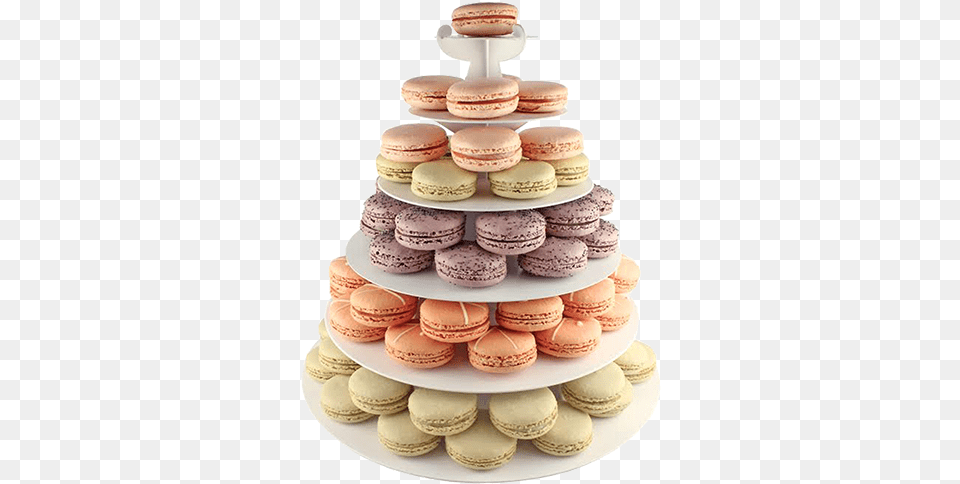 A White 6 Layer Tower Holding 48 To 72 Macarons With Macaron Cake, Birthday Cake, Cream, Dessert, Food Free Png Download
