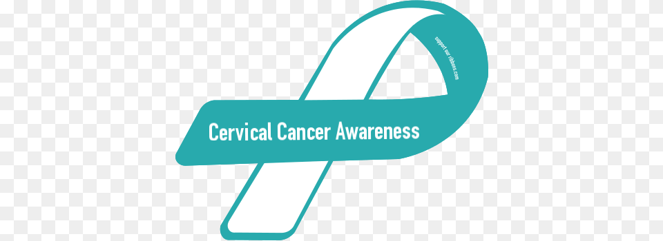 A White And Teal Cancer Ribbon That Says Cervical Cancer Cervical Cancer Logo, Disk, Text Png Image