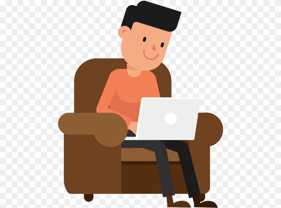 A White Man With Dark Hair And Casual Clothes Is Sitting Person On Laptop Cartoon, Pc, Reading, Electronics, Computer Free Png Download