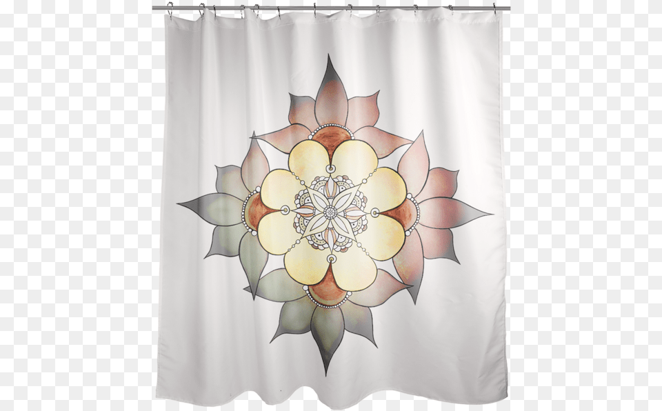 A White Shower Curtain With A Mandala Inspired Flower Shower Curtains, Adult, Bride, Female, Person Png