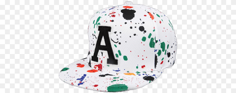 A White Snapback Cap With Abstract Drops Of Colorful Cap, Baseball Cap, Clothing, Hat, Birthday Cake Free Png