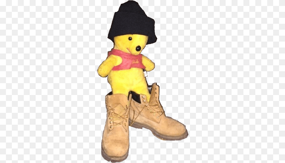 A Winnie The Poo Stuffed Animal Wearing Timberlands Pooh In Timbs, Clothing, Footwear, Shoe, Doll Free Png