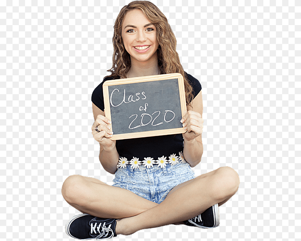 A Woman Holding A Sign Sitting, Blackboard, Clothing, Shorts, Adult Free Transparent Png