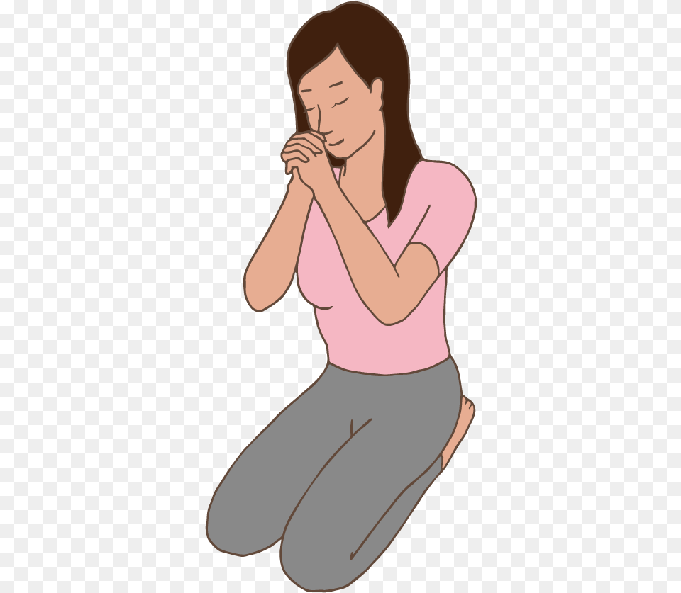 A Woman Praying Cartoon, Adult, Female, Person, Kneeling Free Transparent Png