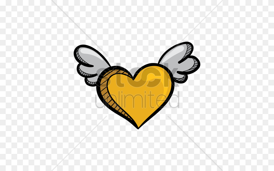 A Yellow Heart With Wings Vector Image, Symbol Free Png