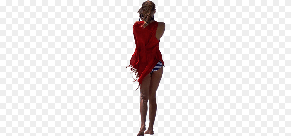 A Young Woman Wrapped In A Red Beach Blanket Walking Person Walking On Beach, Adult, Female, Body Part, Back Free Transparent Png