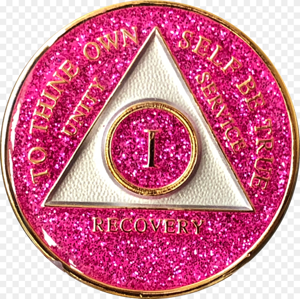 Aa Medallion Pink Glitter Tri Plate Sobriety Chip Year Aa 1 Year Pink Chip, Badge, Logo, Symbol, Disk Free Png Download