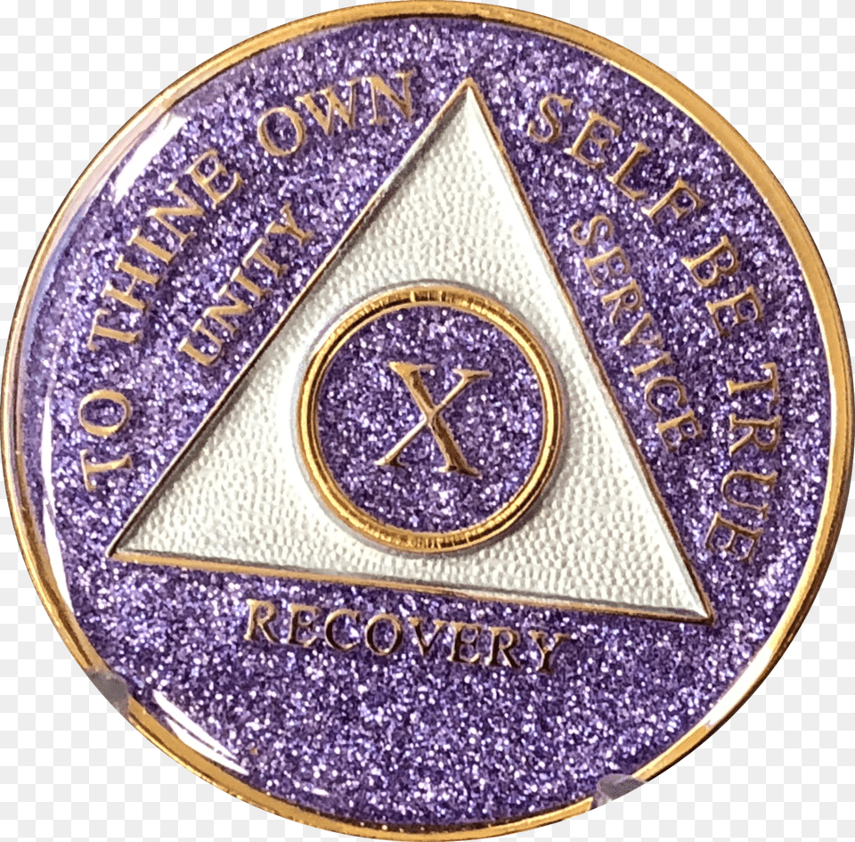 Aa Medallion Purple Glitter Tri Plate Sobriety Chip Needlework, Badge, Logo, Symbol, Disk Free Png Download