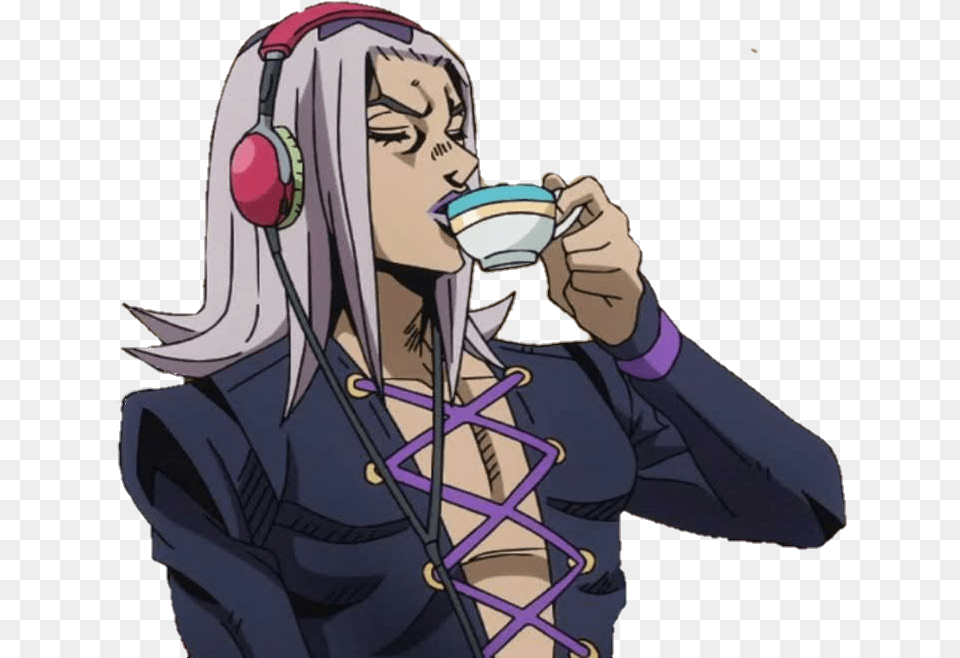 Abbachio Sippin Tea Abbacchio Listening To Music, Book, Comics, Publication, Adult Free Png