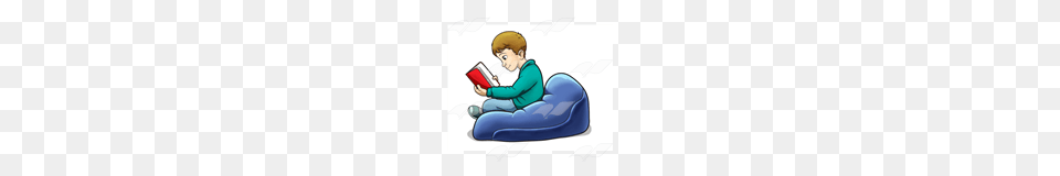 Abeka Clip Art Boy In Beanbag Chair Reading Red Book, Person, Baby, Water, Lawn Png Image
