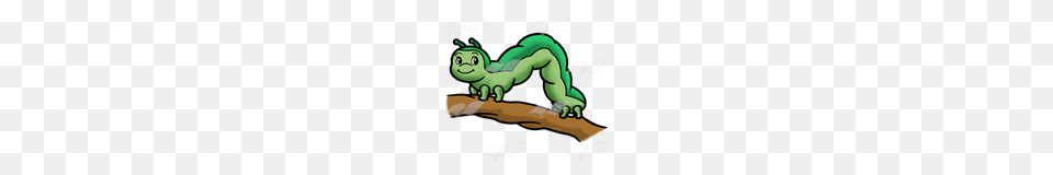 Abeka Clip Art Inchworm On Branch, Green, Animal, Reptile, Lizard Png