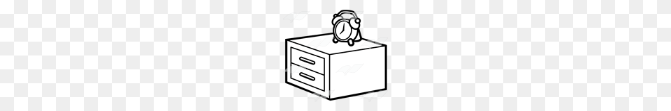 Abeka Clip Art Nightstand With Red Alarm Clock, Cabinet, Drawer, Furniture, Mailbox Png