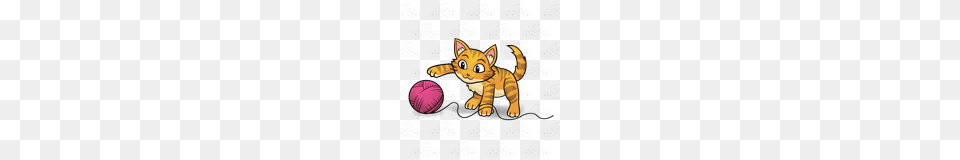 Abeka Clip Art Orange Kitten Playing With A Pink Ball Of Yarn, Animal, Mammal, Tiger, Wildlife Free Png