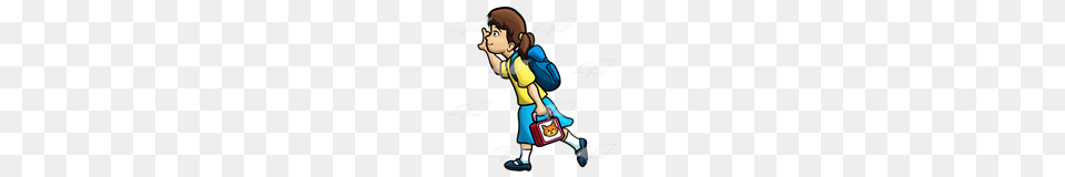 Abeka Clip Art School Girl With A Backpack And Lunchbox, Book, Comics, Publication, Cleaning Free Png