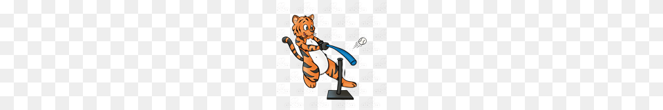 Abeka Clip Art Tiger Playing T Ball With Bat Tee And Ball, Publication, Book, Comics, People Png