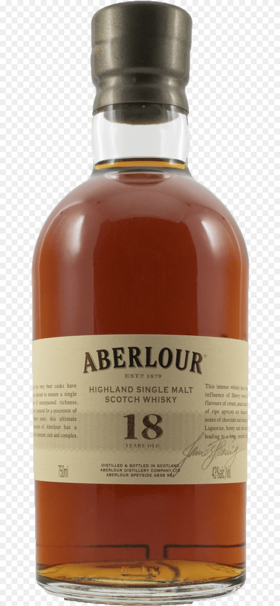 Aberlour Highland Single Malt Scotch Whisky 18 Year Glass Bottle, Alcohol, Beverage, Liquor, Cosmetics Png Image