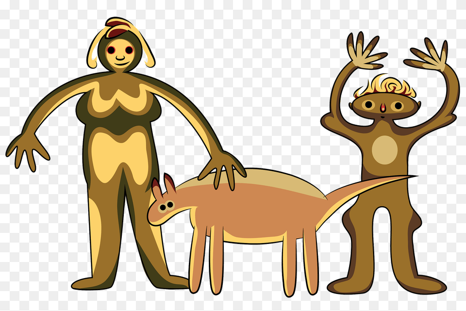 Aboriginal Art Man And Woman With Domestic Animal Clipart, Baby, Person, Kangaroo, Mammal Free Png Download