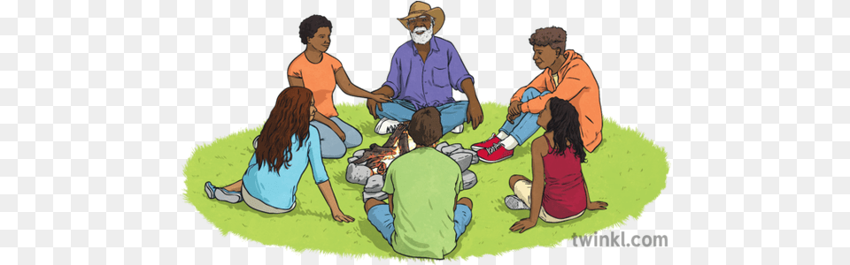 Aboriginals Sitting Around A Fire Circle Campfire Talking Animated Aboriginals Around A Campfire, Grass, Publication, Book, Plant Png Image