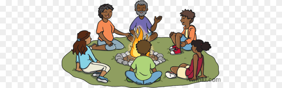 Aboriginals Sitting Around A Fire Circle Campfire Talking People Sitting Around Campfire Cartoon, Baby, Person, Face, Head Free Transparent Png