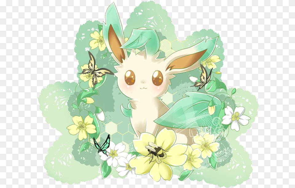 About Eevee Leafeon With Flower, Art, Floral Design, Graphics, Pattern Free Png Download