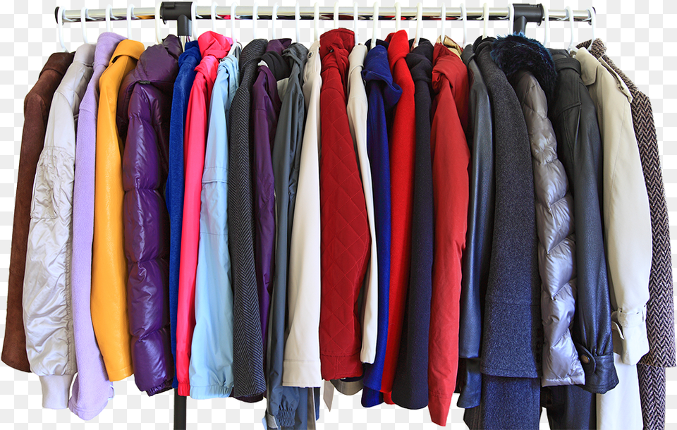 About Hangers Cleaners Orlando Coats On A Rack, Clothing, Coat, Furniture, Jacket Free Png Download