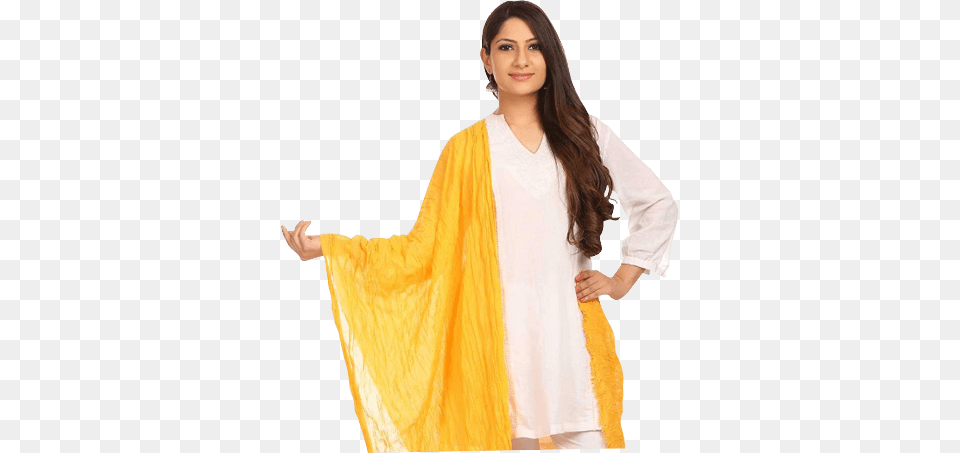 About Us Rangriti Yellow Crinkled Dupatta Female, Adult, Person, Woman, Silk Free Png Download