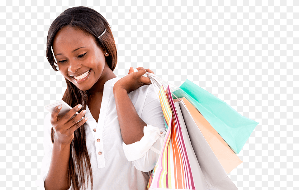 About Us Woman Looking At Phone, Person, Shopping, Adult, Bag Free Png Download