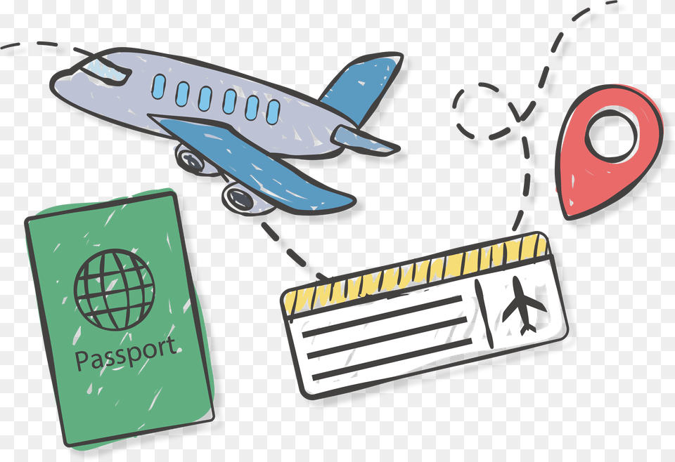 Abroad Painted Travel Hand Airline Passport Airplane Transparent Background Travel Logo, Aircraft, Airliner, Transportation, Vehicle Free Png