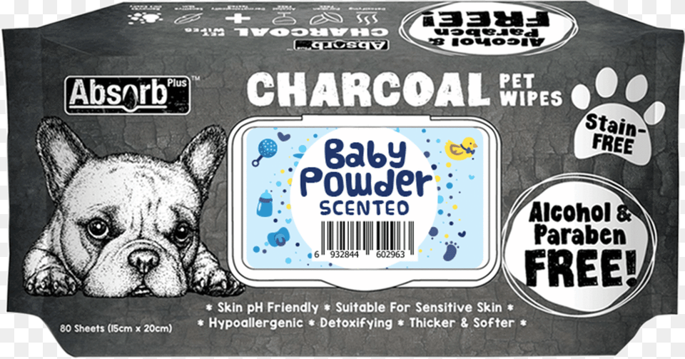 Absorb Plus Charcoal Baby Powder Scented Pet Wipes Charcoal Dog Wipes, Animal, Canine, Mammal, Bulldog Png