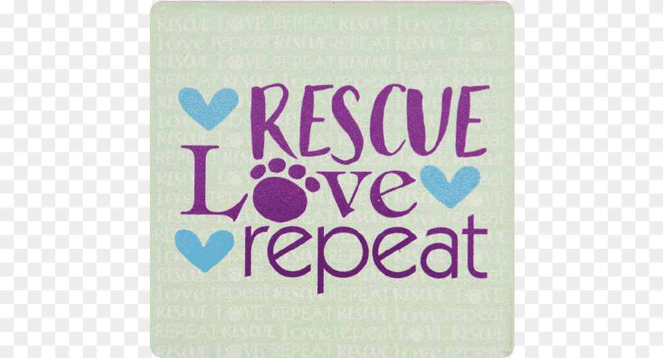 Absorbent Stone Coaster Rescue Love Repeat, Home Decor, Text Png Image