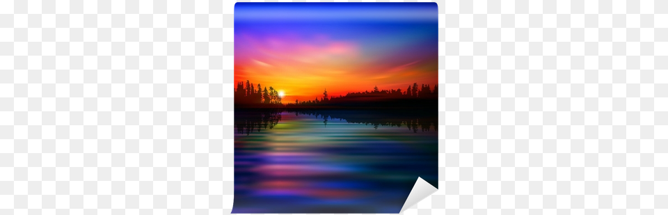 Abstract Background With Forest Lake And Sunrise Wall Basketball, Nature, Outdoors, Sky, Sunset Free Png Download