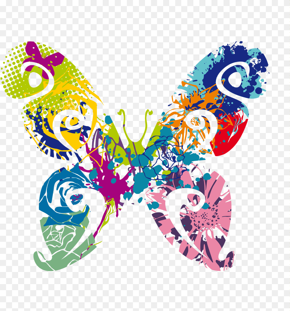 Abstract Butterfly Vector Graphic Colorful Abstract Border, Art, Graphics, Collage, Floral Design Free Transparent Png