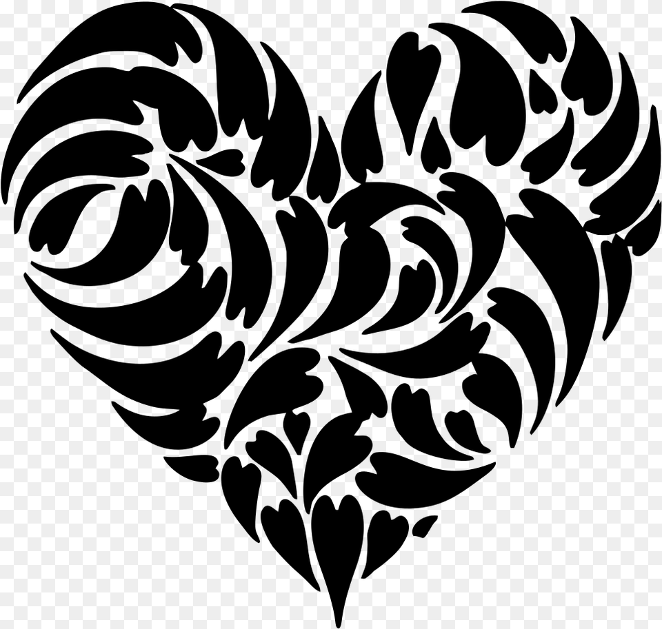 Abstract Distorted Heart Fractal Red Heart With Music Notes, Gray Png