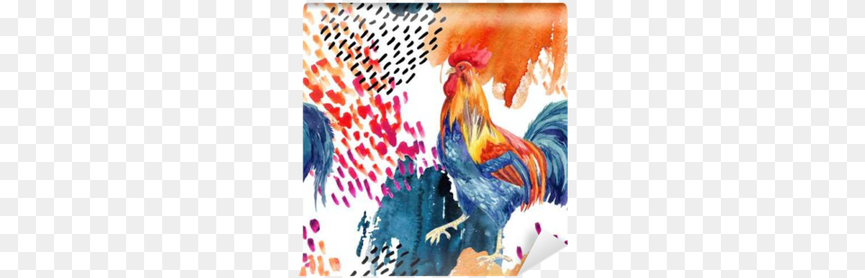 Abstract Watercolor Rooster Seamless Pattern Wall Mural Watercolor Painting, Animal, Bird, Chicken, Fowl Png