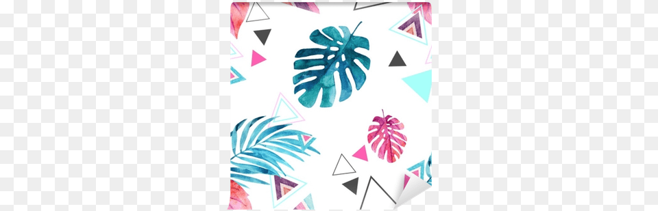 Abstract Watercolor Triangle And Exotic Leaves Seamless Art Print Tanycya39s Tropical Leaves, Clothing, Glove, Leaf, Plant Free Transparent Png