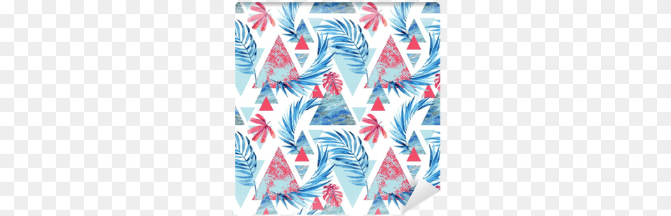Abstract Watercolor Triangle And Exotic Leaves Seamless Motif Tropical De Feuille D39aquarelle Abstraite Botier, Art, Floral Design, Graphics, Pattern Free Png Download