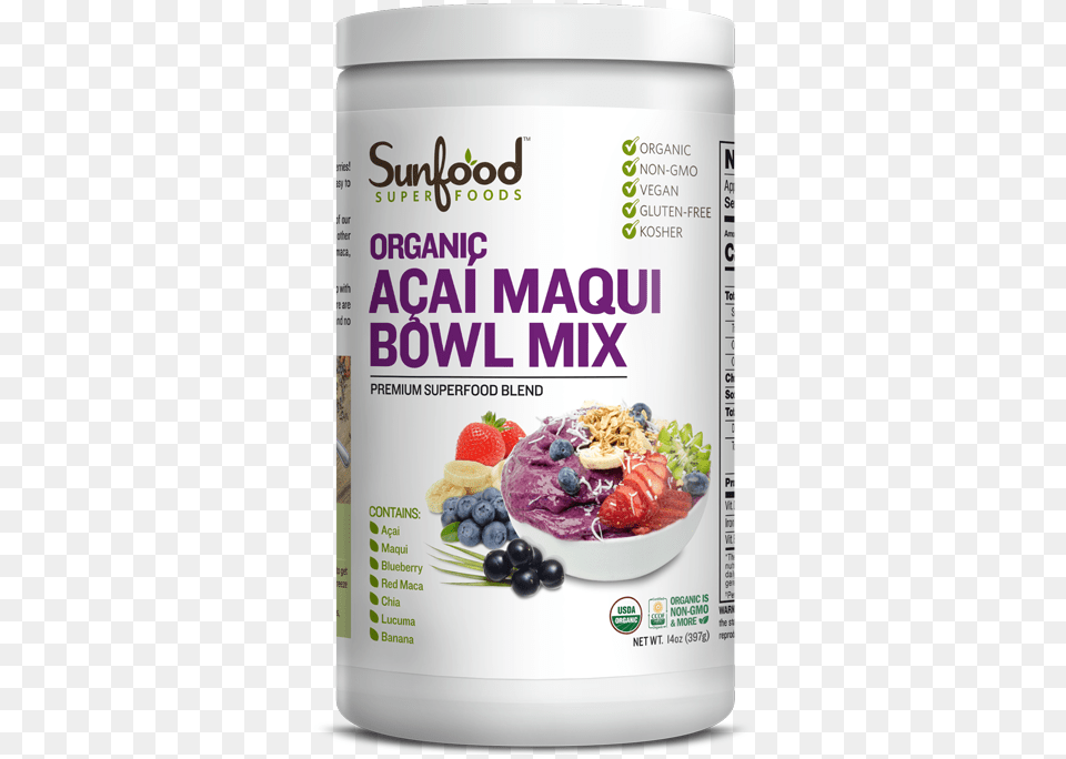 Acai Maqui Bowl Mix 14oz Tub Sunfood Acai Maqui Bowl Mix, Berry, Blueberry, Dessert, Food Free Png Download