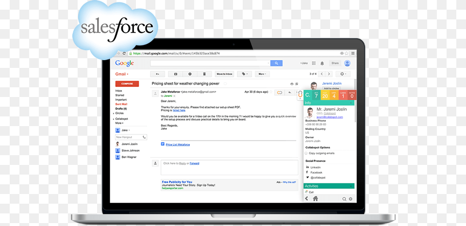 Access Salesforce Inside Gmail Salesforce Email Integration, Computer, Electronics, Pc, Laptop Png