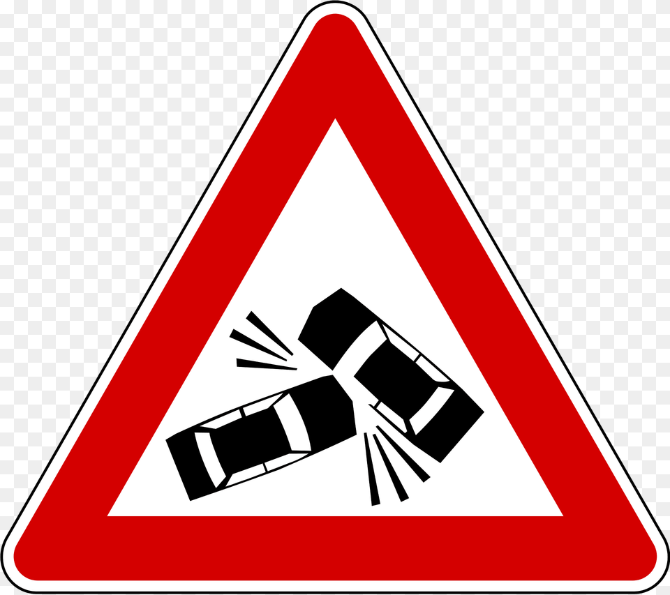 Accident Area Accident Ahead Sign In Slovenia Clipart, Symbol, Road Sign Png