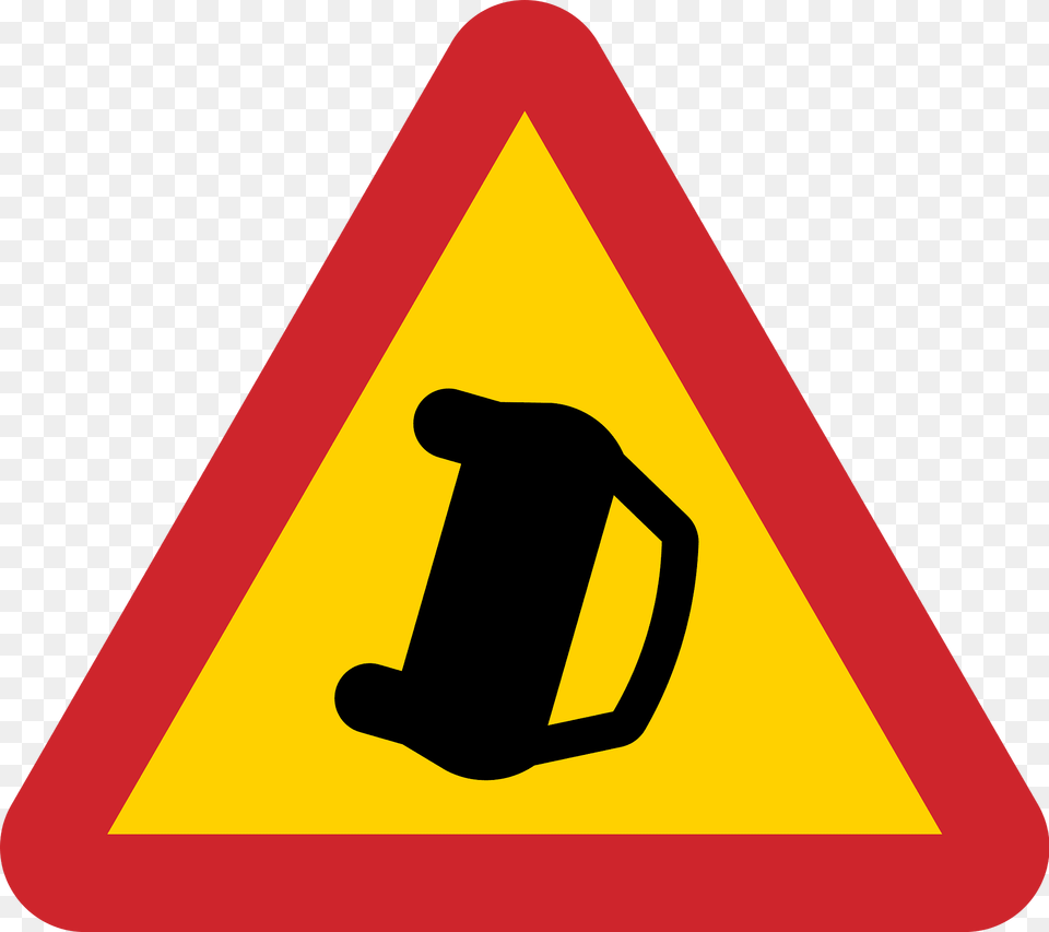 Accident Area Accident Ahead Sign In Sweden Clipart, Symbol, Road Sign, Dynamite, Weapon Png Image