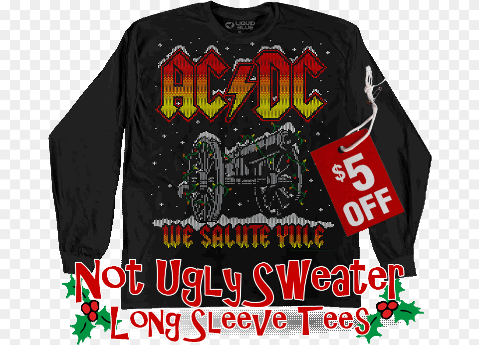 Acdc We Salute Yule Xmas Sweater Long Sleeve Tee Long Sleeved T Shirt, Clothing, T-shirt, Adult, Wedding Free Transparent Png