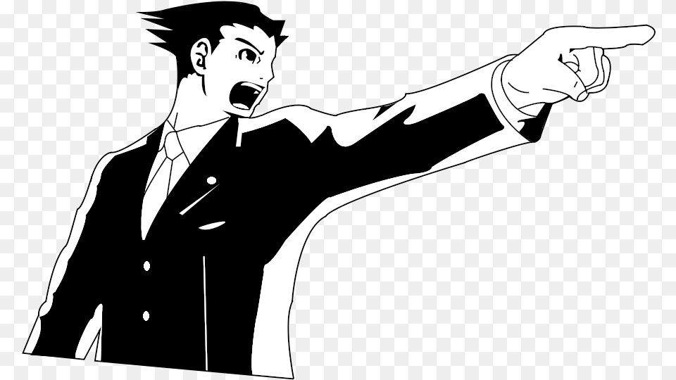 Ace Attorney Black Black And White Man Male Gentleman Teasing Jokes For Friends, Stencil, Adult, Person, Hand Png