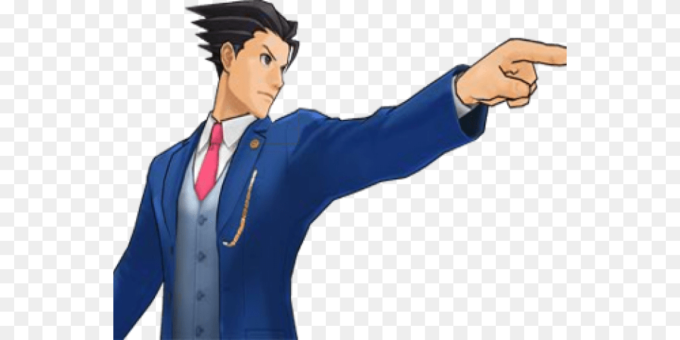 Ace Attorney Clipart Objection Phoenix Wright Objection Transparent, Clothing, Formal Wear, Suit, Male Free Png Download